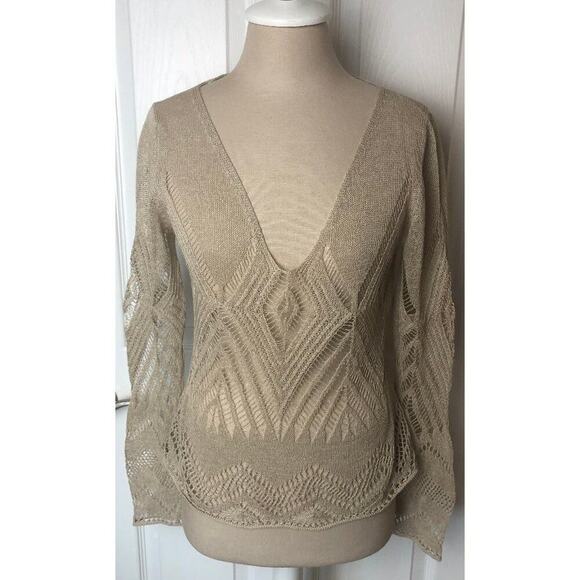 D.Exterior Wool Blend Open Knit Beige Long Sleeve Sweater Women's Size S - Picture 1 of 7
